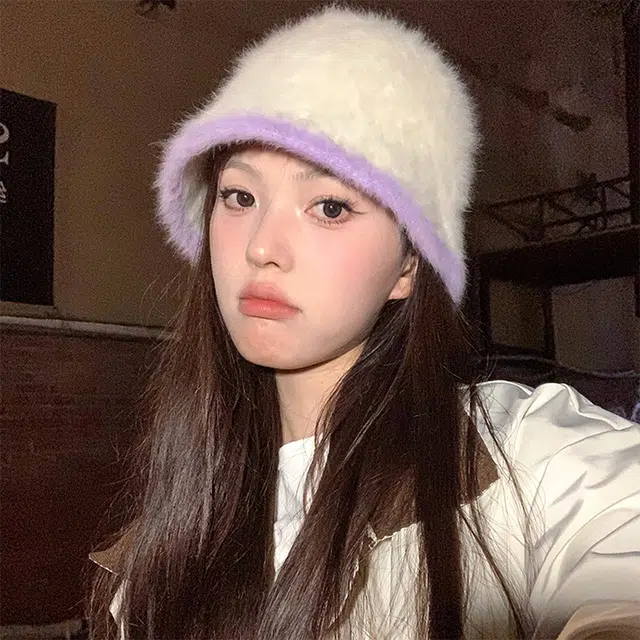 浪莎 纯欲风显脸小韩系甜美可爱针织 兔毛 绒线帽 女款