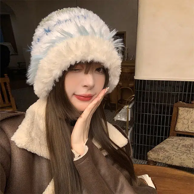 浪莎 日系毛绒渔夫帽子女秋冬季显脸小彩色兔毛针织帽大头围保暖毛线帽 涤纶 绒线帽 男女同款情侣款