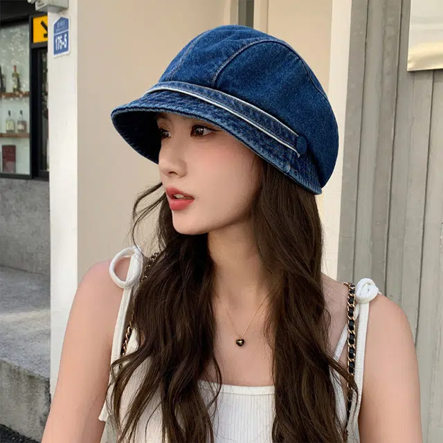 浪莎 秋冬韩版个性潮品时尚英伦短帽檐牛仔帽子女款显脸小贝雷帽 棉 贝雷帽 女款