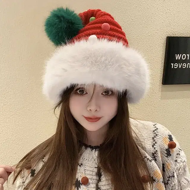 浪莎 毛绒绒红色针织帽 加厚毛球可爱保暖套头帽喜庆尖尖帽 涤纶 绒线帽 女款