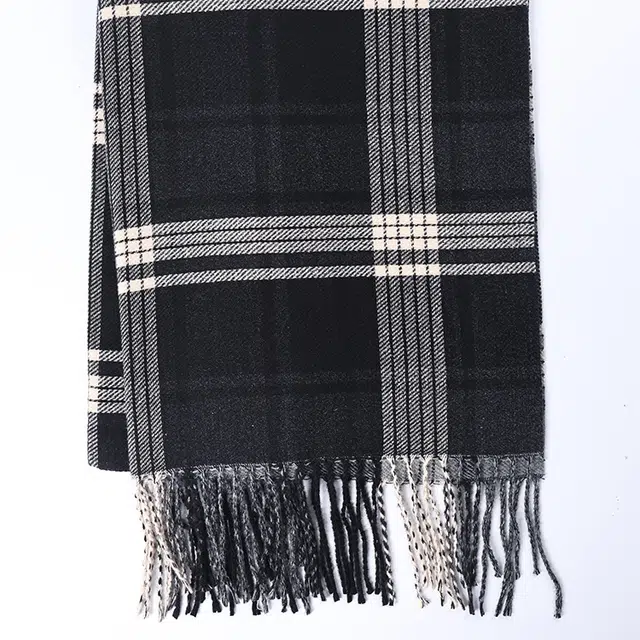 浪莎 百搭条纹方格拼色披肩高品质双面保暖加厚围脖 聚酯纤维 绒线围巾 男女同款情侣款
