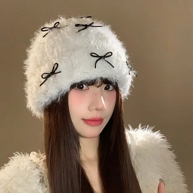 浪莎 甜美蝴蝶结加厚保暖护耳针织大头围显脸小 棉 绒线帽 男女同款情侣款