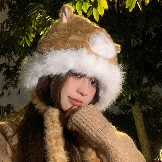 【萌趣搞怪】 浪莎 趣味小猫咪软乎乎可爱毛绒帽女生冬季保暖护耳雷锋帽时尚趣味渔夫帽 涤纶 绒线帽 女款
