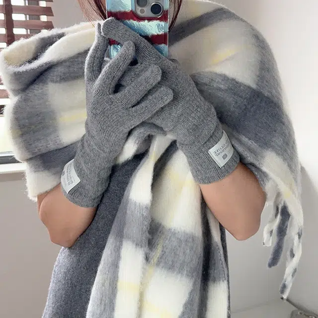 浪莎 苍兰格子学生高级感软乎乎浅色系加长保暖礼盒装 涤纶 绒线围巾 男女同款情侣款