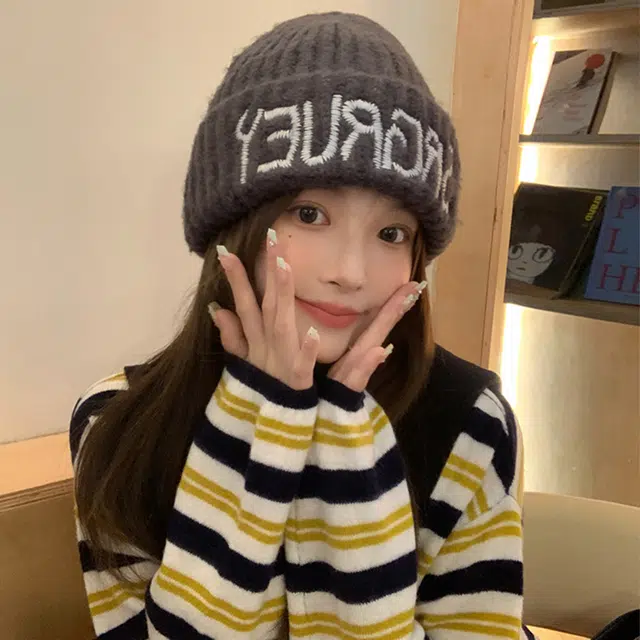 浪莎 秋冬保暖针织帽韩版出游逛街情侣时尚缝线字母百搭毛线包头绒线帽子 男女同款 涤纶 绒线帽 男女同款情侣款