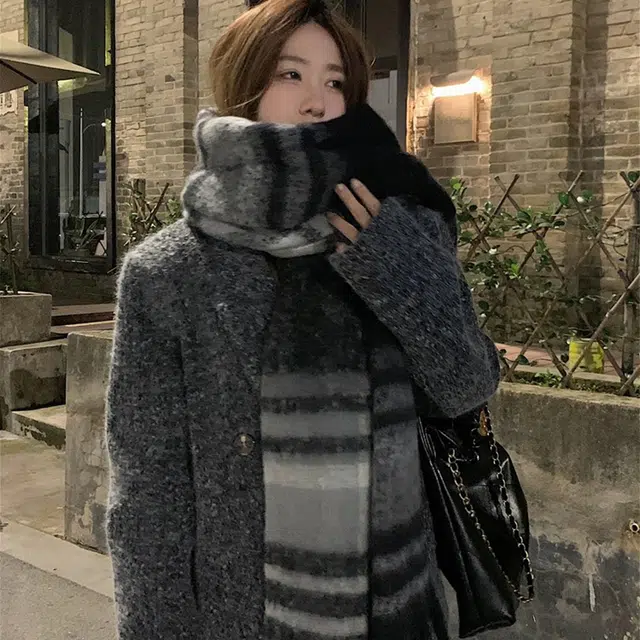浪莎 高级感马海毛加厚长款冬季 保暖 学院风柔软亲肤流苏披肩 礼盒装 涤纶 绒线围巾 通用
