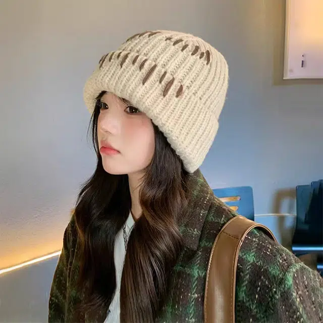 浪莎 酷里拽气手工缝线针织帽子男女情侣款秋冬季加厚保暖护耳套头毛线帽 涤纶 绒线帽 男女同款情侣款