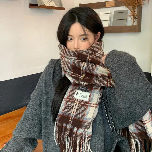 浪莎 彩点糖豆格子流苏围巾秋冬季披肩韩系高级氛围感加厚保暖围脖 男女同款情侣款 礼盒装 绒线围巾 男女同款情侣款