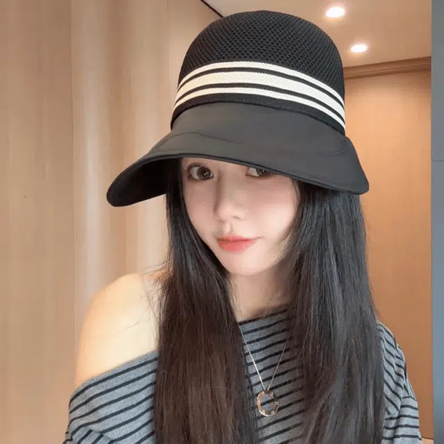 浪莎 大檐夏季镂空透气骑行防紫外线防晒太阳帽 聚酯纤维 渔夫帽 女款