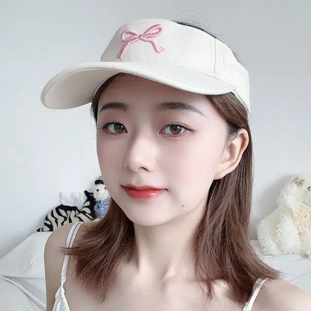 浪莎 甜美蝴蝶结刺绣空顶帽子夏季遮阳户外跑步运动潮 棉 防晒帽 女款