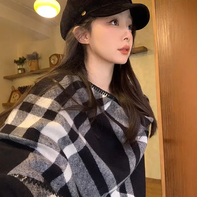 浪莎 气质拉满名媛风复古格纹锁边围巾女生秋冬季保暖时髦优雅贵气百搭围脖 礼盒装 绒线围巾 男女同款情侣款