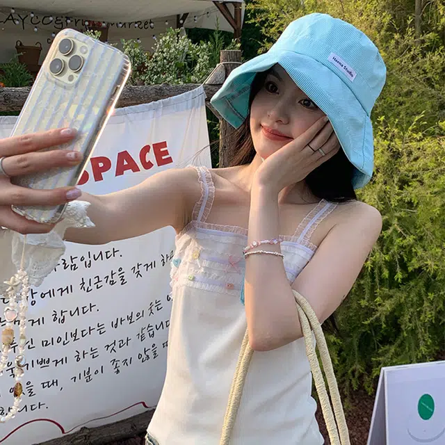 浪莎 薄荷曼波甜心遮阳大头围显脸小出游防晒大帽檐 棉 渔夫帽 女款
