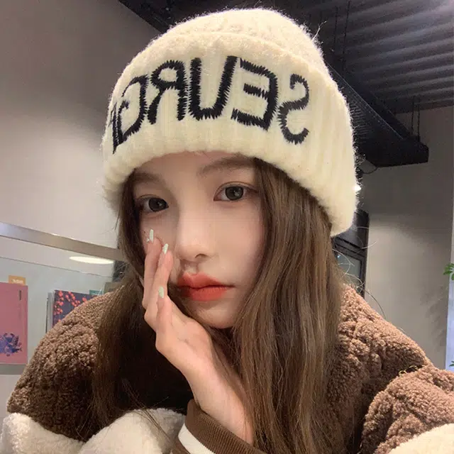 浪莎 秋冬保暖针织帽韩版出游逛街情侣时尚缝线字母百搭毛线包头绒线帽子 男女同款 涤纶 绒线帽 男女同款情侣款