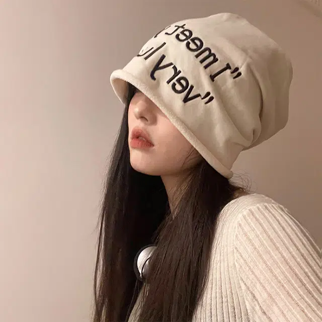 浪莎 美式甜酷大头围显脸小包头帽子单品街拍堆堆帽薄款潮人嘻哈字母套头冷帽空调帽 棉 绒线帽 男女同款情侣款