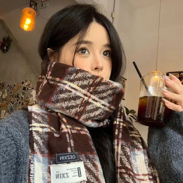 浪莎 彩点糖豆格子流苏围巾秋冬季披肩韩系高级氛围感加厚保暖围脖 男女同款情侣款 礼盒装 绒线围巾 男女同款情侣款