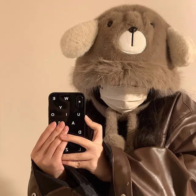浪莎 可爱小熊耳朵毛绒绒雷锋帽子女生冬季显脸小加绒厚保暖防寒护耳绒线帽 涤纶 绒线帽 女款
