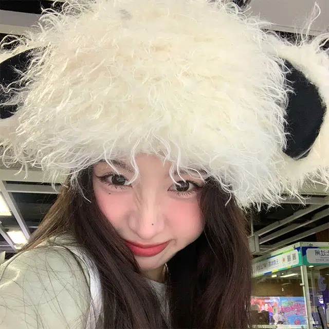 浪莎 超级氛围感小羊耳朵个性炸毛可爱御寒保暖防风 涤纶 绒线帽 男女同款情侣款