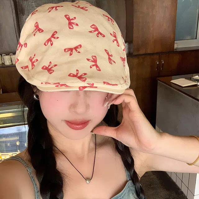 浪莎 甜酷蝴蝶结前进帽子 夏季 显脸小鸭舌帽出游拍照可爱遮阳帽 棉 贝雷帽 女款