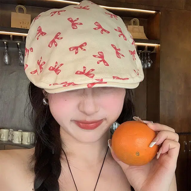 浪莎 甜酷蝴蝶结前进帽子 夏季 显脸小鸭舌帽出游拍照可爱遮阳帽 棉 贝雷帽 女款