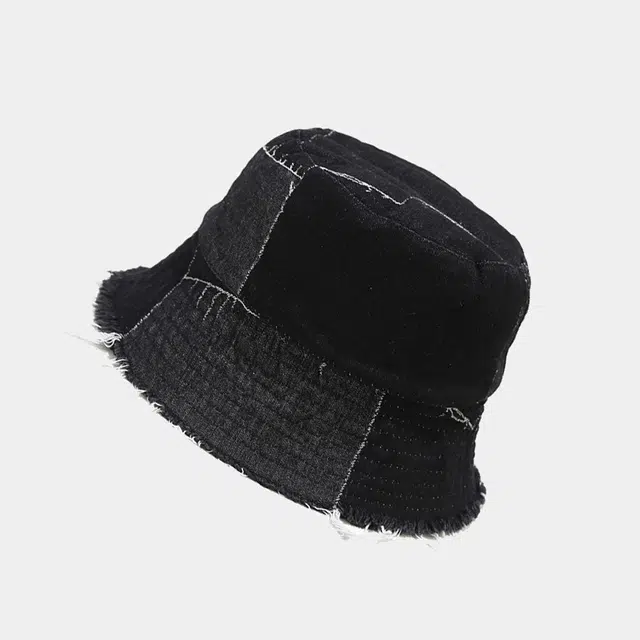 浪莎 潮牌不规则拼接牛仔 水洗复古街拍毛边遮阳双面学生 棉 渔夫帽 男女同款情侣款