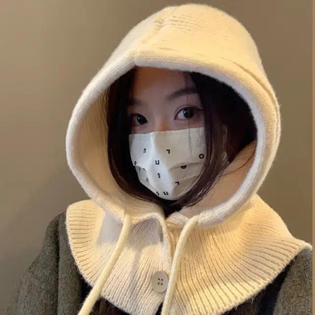 浪莎 巴拉克拉法帽男女情侣款秋冬季保暖帽子围脖一体护耳毛线针织绒线帽 涤纶 绒线帽 男女同款情侣款