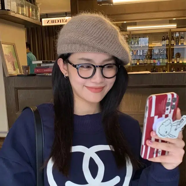 浪莎 文艺风马海毛毛线贝雷帽女款秋冬针织帽子温柔保暖大头围显脸小画家帽 腈纶 贝雷帽 女款