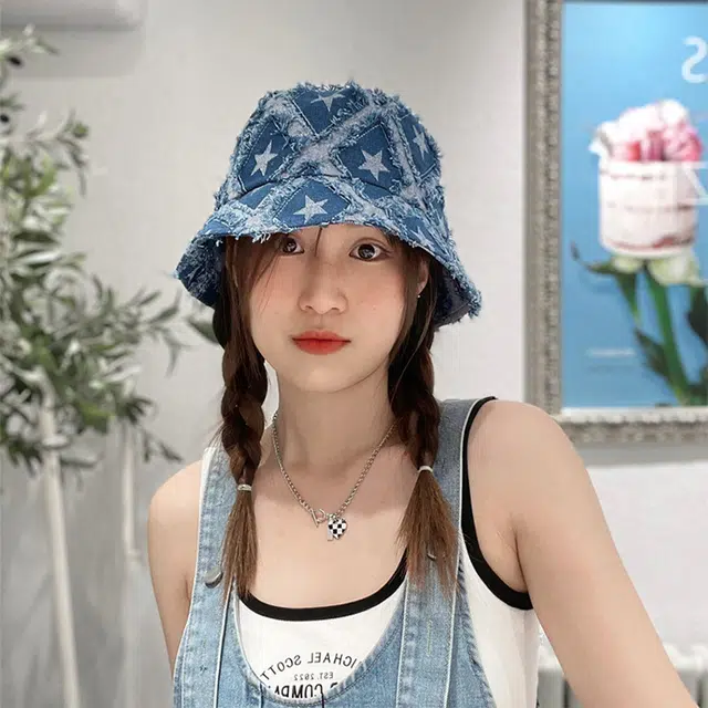 浪莎 秋季五角星毛边牛仔户外街头盆帽可折叠遮阳帽 棉 渔夫帽 男女同款情侣款