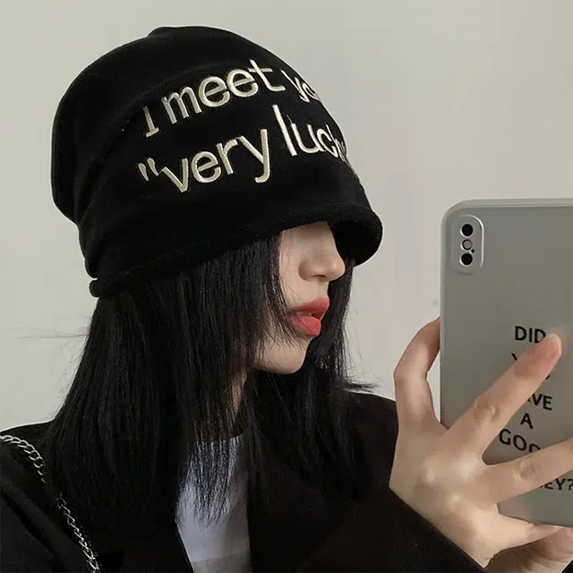 浪莎 美式甜酷大头围显脸小包头帽子单品街拍堆堆帽薄款潮人嘻哈字母套头冷帽空调帽 棉 绒线帽 男女同款情侣款