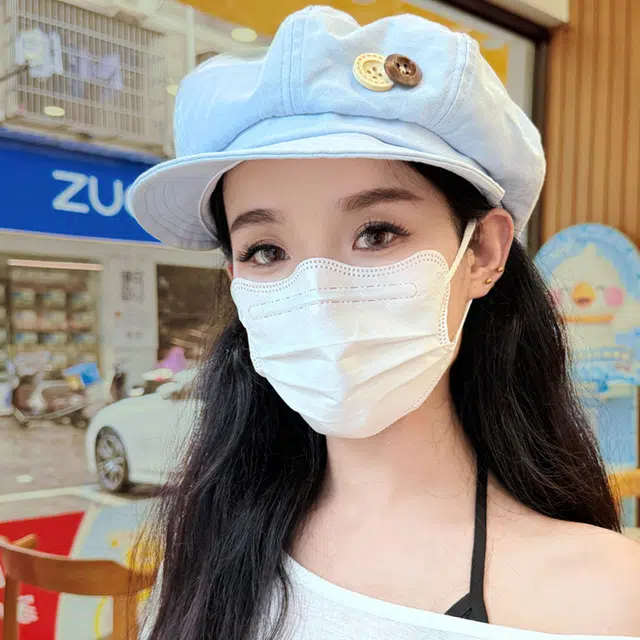 浪莎 韩系田园风纽扣八角云朵 薄款大头围出街美拍显脸小 棉 贝雷帽 女款