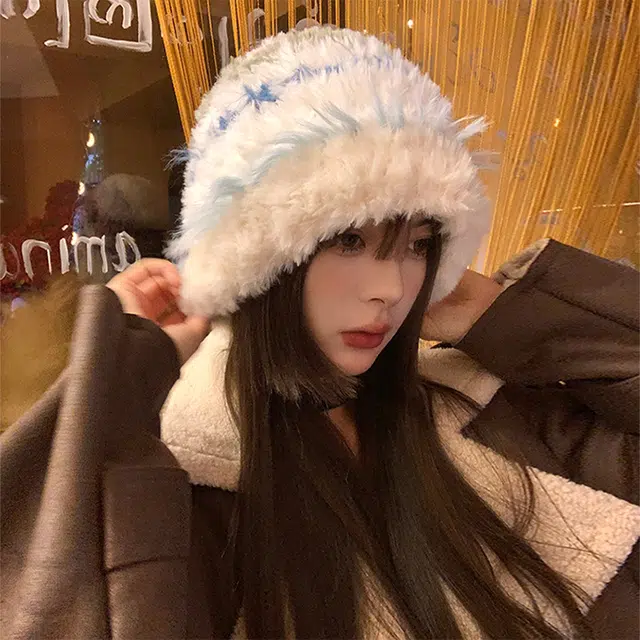 浪莎 日系毛绒渔夫帽子女秋冬季显脸小彩色兔毛针织帽大头围保暖毛线帽 涤纶 绒线帽 男女同款情侣款