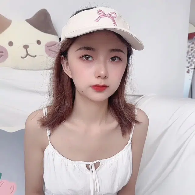 浪莎 甜美蝴蝶结刺绣空顶帽子夏季遮阳户外跑步运动潮 棉 防晒帽 女款