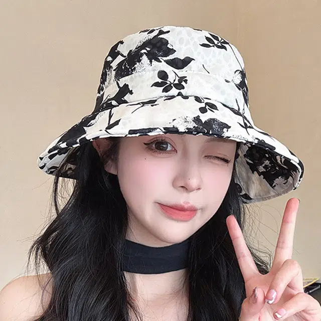 浪莎 新中式扎染水墨花朵潮流度假街头出行防晒太阳帽 聚酯纤维 渔夫帽 男女同款情侣款