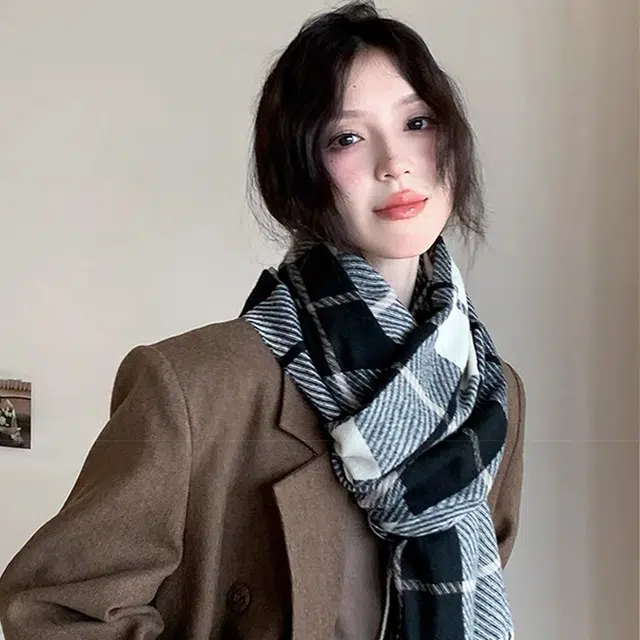浪莎 学院风格纹氛围感保暖条纹温暖多功能围脖披肩 涤纶 绒线围巾 通用