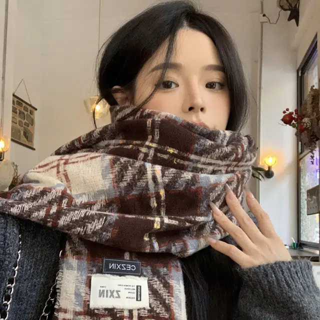 浪莎 彩点糖豆格子流苏围巾秋冬季披肩韩系高级氛围感加厚保暖围脖 男女同款情侣款 礼盒装 绒线围巾 男女同款情侣款