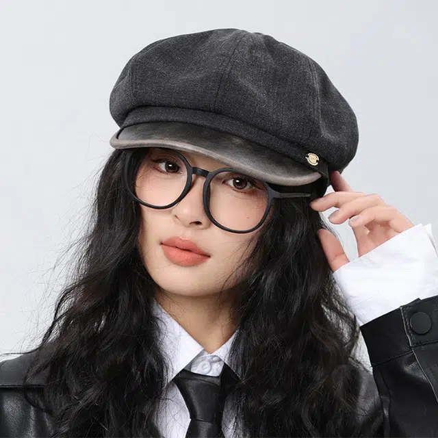 浪莎 日系小众设计拼接八角帽复古文艺英伦画家帽户外旅拍休闲时尚 棉 贝雷帽 女款