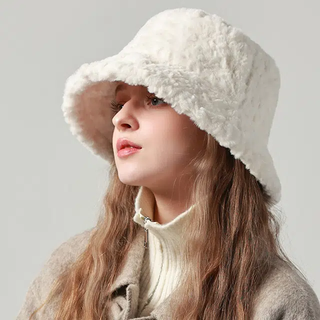浪莎 秋冬天毛绒盆帽男女情侣款大头围渔夫帽日常通勤保暖百搭显脸小帽子绒线帽 涤纶 渔夫帽 男女同款情侣款