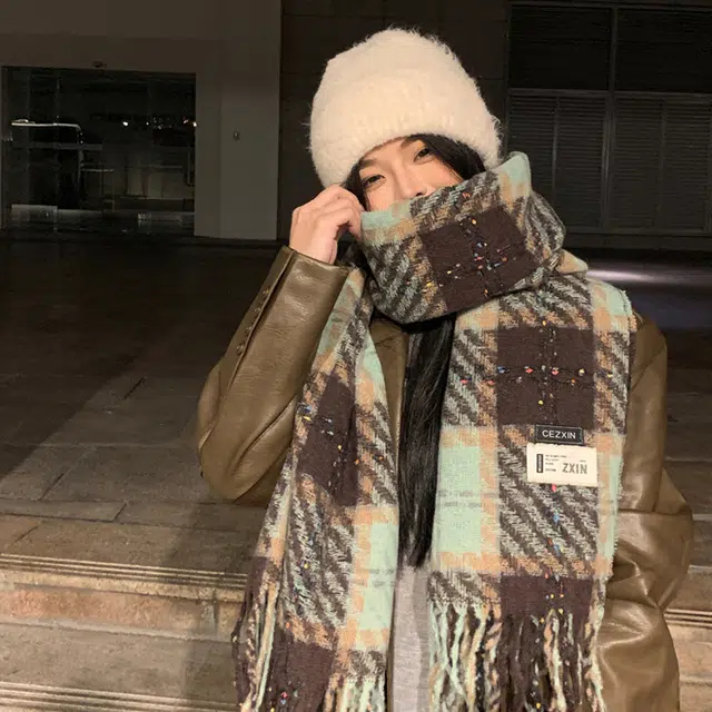 浪莎 彩点糖豆格子流苏围巾秋冬季披肩韩系高级氛围感加厚保暖围脖 男女同款情侣款 礼盒装 绒线围巾 男女同款情侣款