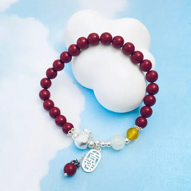 【一物一证】 羽诗娅 吉祥如意 中国风复古轻奢精致红砂 弹力伸缩 表白必备 女朋友告白生日纪念日礼盒款 朱砂 玉石手串 男女同款情侣款
