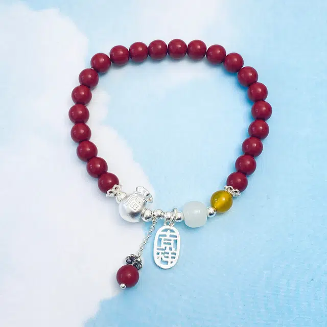 【一物一证】 羽诗娅 吉祥如意 中国风复古轻奢精致红砂 弹力伸缩 表白必备 女朋友告白生日纪念日礼盒款 朱砂 玉石手串 男女同款情侣款