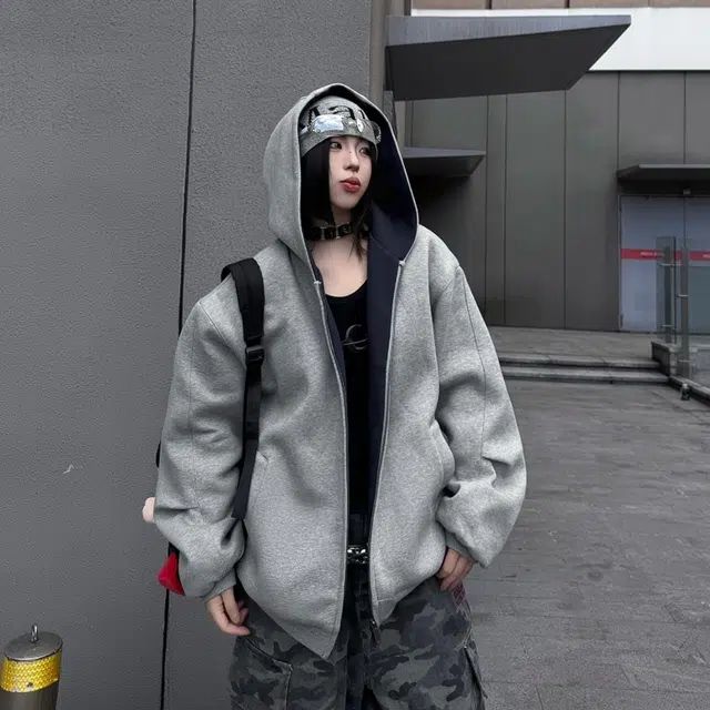 帝狼牛 美式复古重磅连帽开衫休闲百搭慵懒宽松风夹克 男女同款