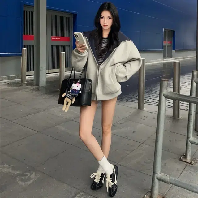 帝狼牛 美式复古重磅连帽开衫休闲百搭慵懒宽松风夹克 男女同款