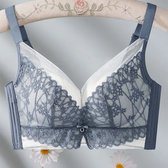 慕梵度 蕾丝舒适透气柔软亲肤内衣女大胸显小聚拢侧收上托收副乳防下垂无钢圈调整型文胸 女款