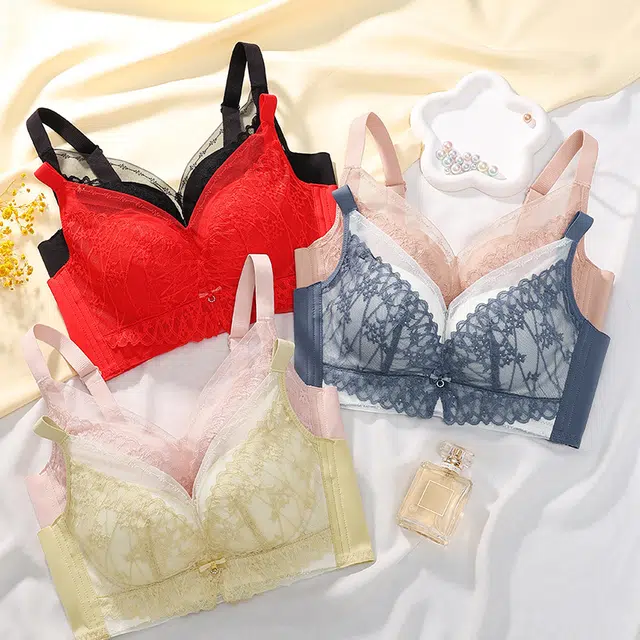 慕梵度 蕾丝舒适透气柔软亲肤内衣女大胸显小聚拢侧收上托收副乳防下垂无钢圈调整型文胸 女款