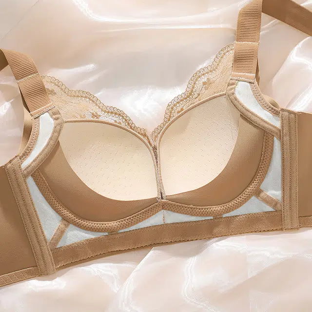 慕梵度 无磁蕾丝无痕无钢圈聚拢上托内衣女士收副乳防下垂舒适透气文胸 女款