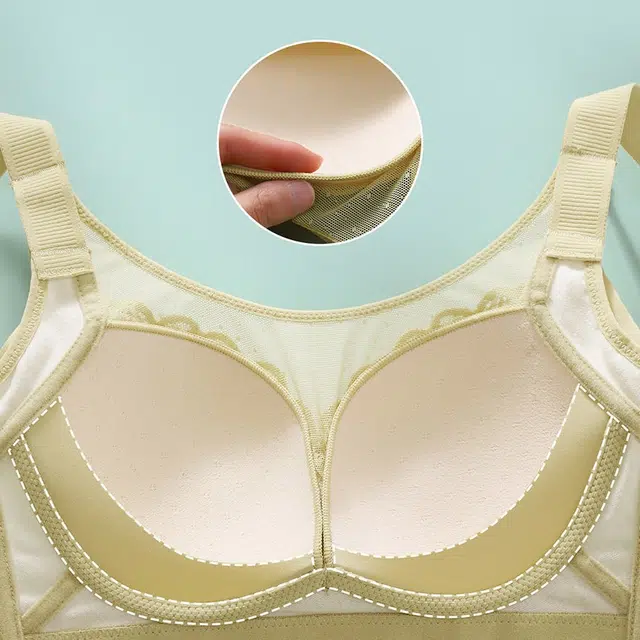 慕梵度 性感纯欲蕾丝透气网纱杯面内衣女聚拢上托大胸显小收副乳防下垂无钢圈调整型舒适亲肤文胸 女款