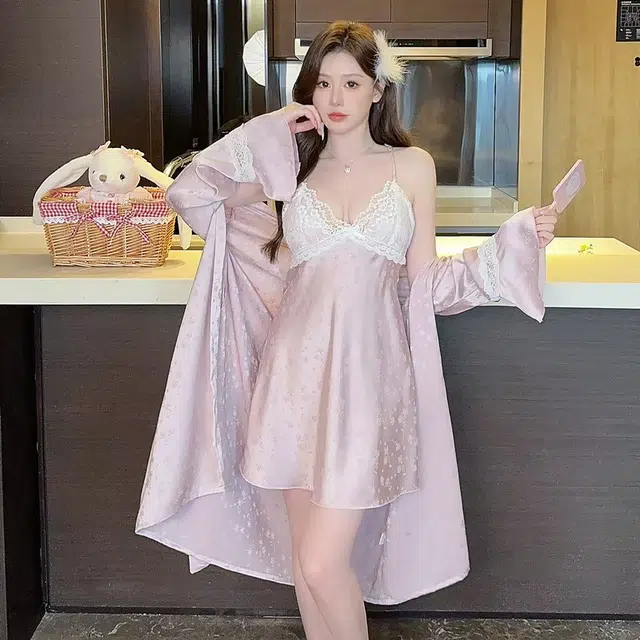 秀黛 提花蕾丝拼接无袖家居服可外穿睡裙 女款 紫色