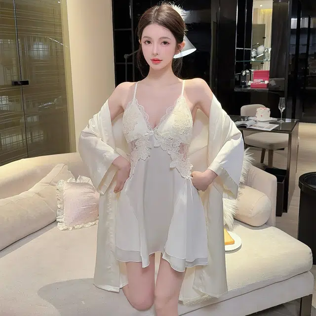 秀黛 性感睡衣女冰丝夏季吊带胸垫美背蕾丝水溶花轻奢纯欲风家居服睡裙 女款