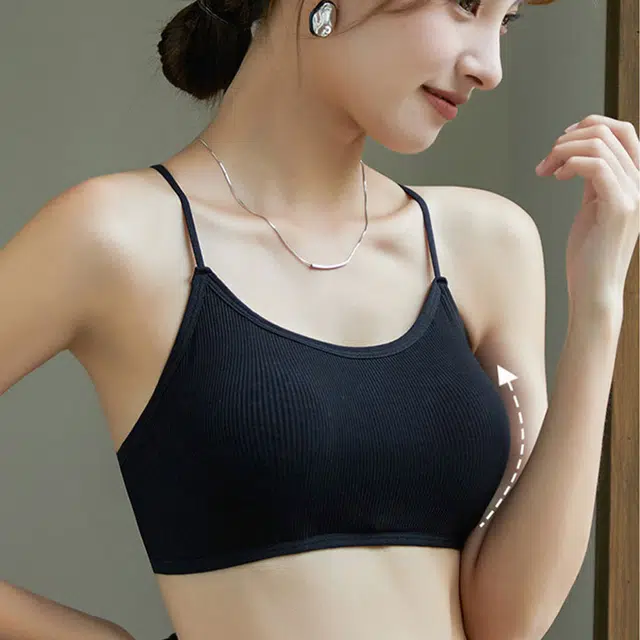 秀黛 纯欲风辣妹性感 美背交叉吊带一体固定杯裹胸内衣显胸大叠搭百搭纯色小胸聚拢无钢圈透气舒适轻盈亲肤高级感通勤文胸 女款