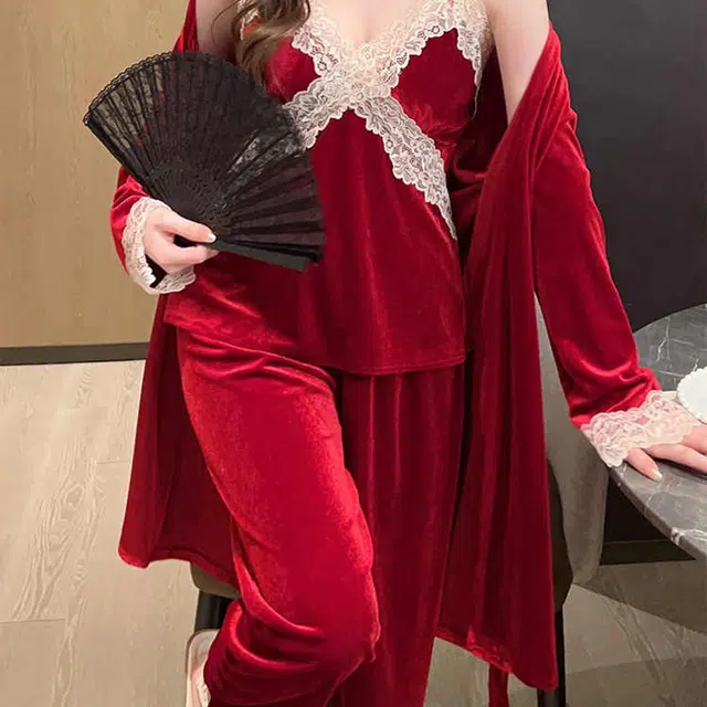秀黛 女秋冬加厚金丝绒吊带家居服简约休闲保暖套装睡衣 女款