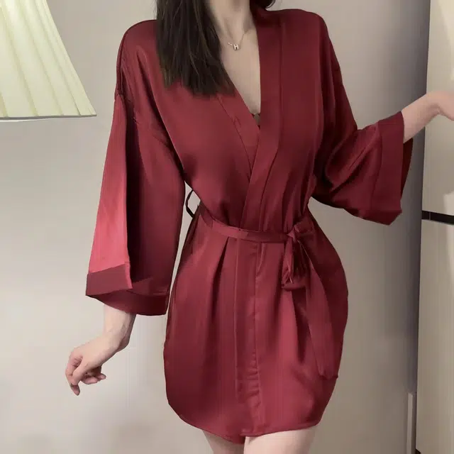 秀黛 日系纯色系家居服舒适长袖睡袍/浴袍 女款